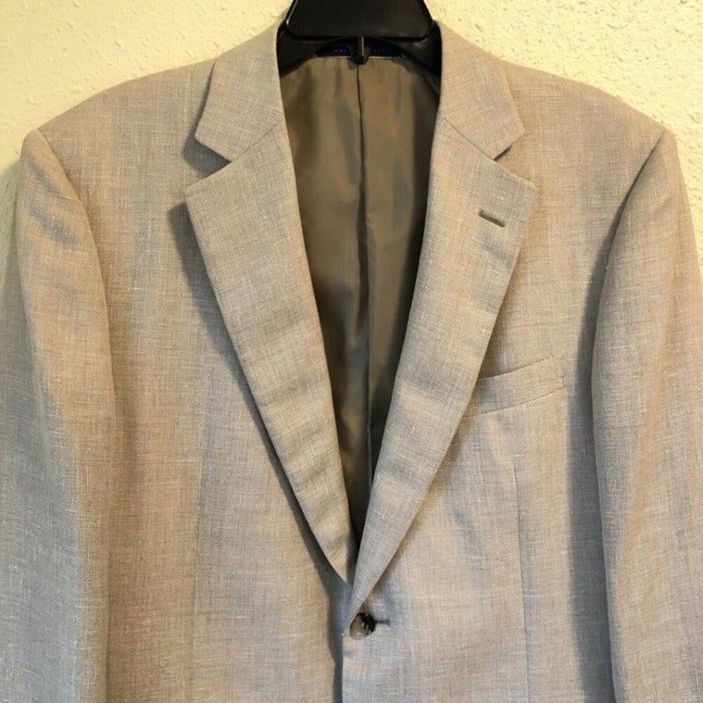 Pal Zileri 44R Beige Sport Coat Blazer Jacket Solid 2B Wool/Linen Blend - Picture 2 of 12